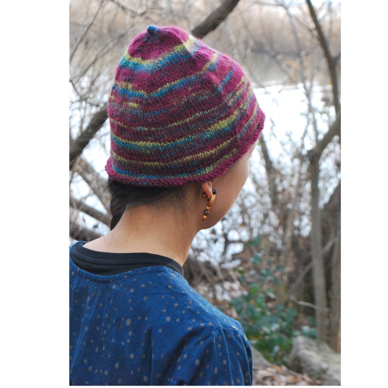 手紡ぎ糸のニット帽子・パーラー/ホワイト - 編み物のハンドメイド