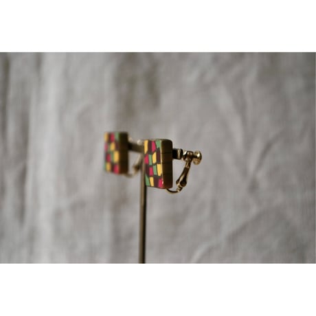 四角モザイクピアス・イヤリング pink green yellow