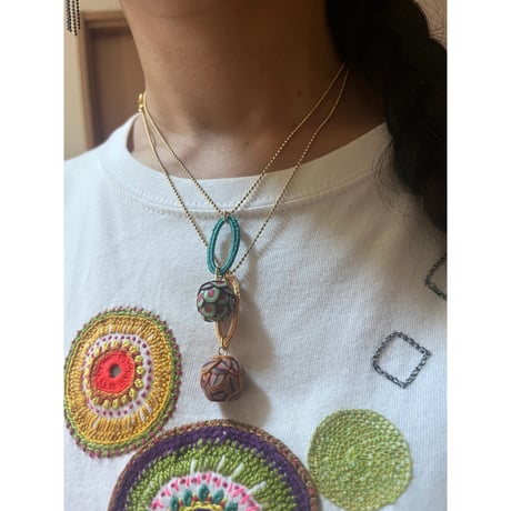 ボールチェーンネックレス　ダエン　04 turquoise×purple pink green kinari turquoise