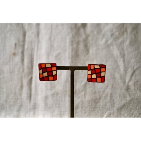 四角モザイクピアス・イヤリング red pink orange