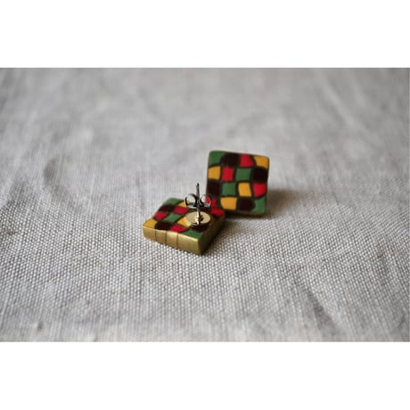 四角モザイクピアス・イヤリング pink green yellow