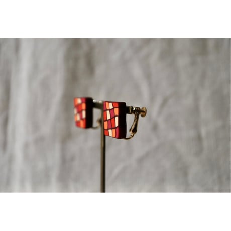 四角モザイクピアス・イヤリング red pink orange
