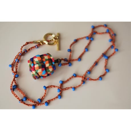 粒つぶビーズのぶつぶつネックレス　05 kinari orange green pink navy cha mizuiro