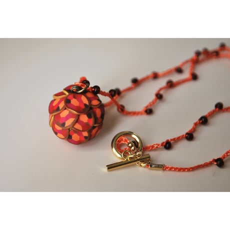 粒つぶビーズのぶつぶつネックレス　06 gold orange pink red cha