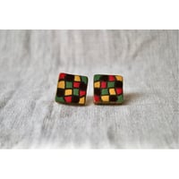 四角モザイクピアス・イヤリング pink green yellow