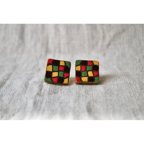 四角モザイクピアス・イヤリング pink green yellow