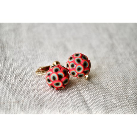 小さなぶつぶつ丸ピアス・イヤリング　pink orange mizuiro black