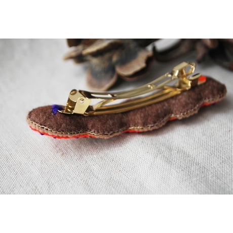 ミラー刺繍のまるまるカラフルバレッタ  オレンジ