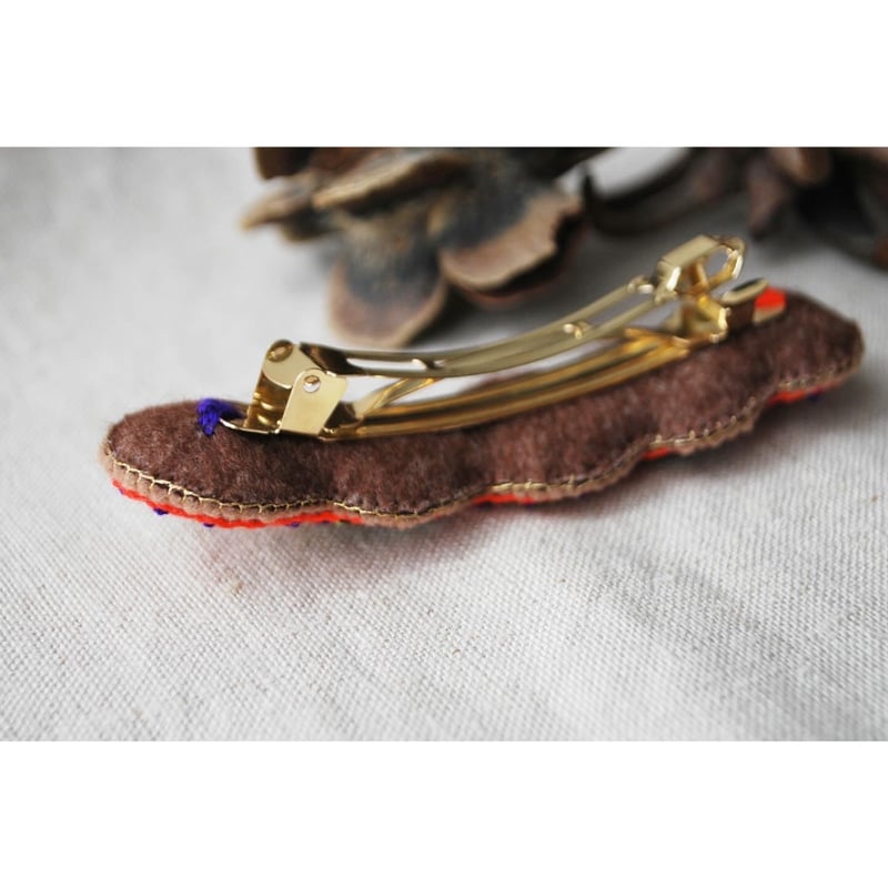 ミラー刺繍のまるまるカラフルバレッタ オレンジ | macree