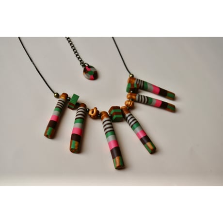 しましま細長ネックレス　pink green cha gold beige
