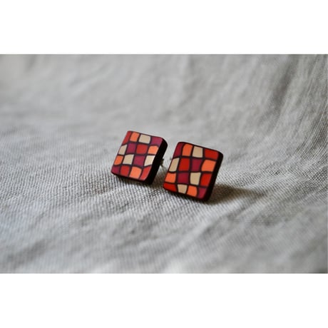 四角モザイクピアス・イヤリング red pink orange
