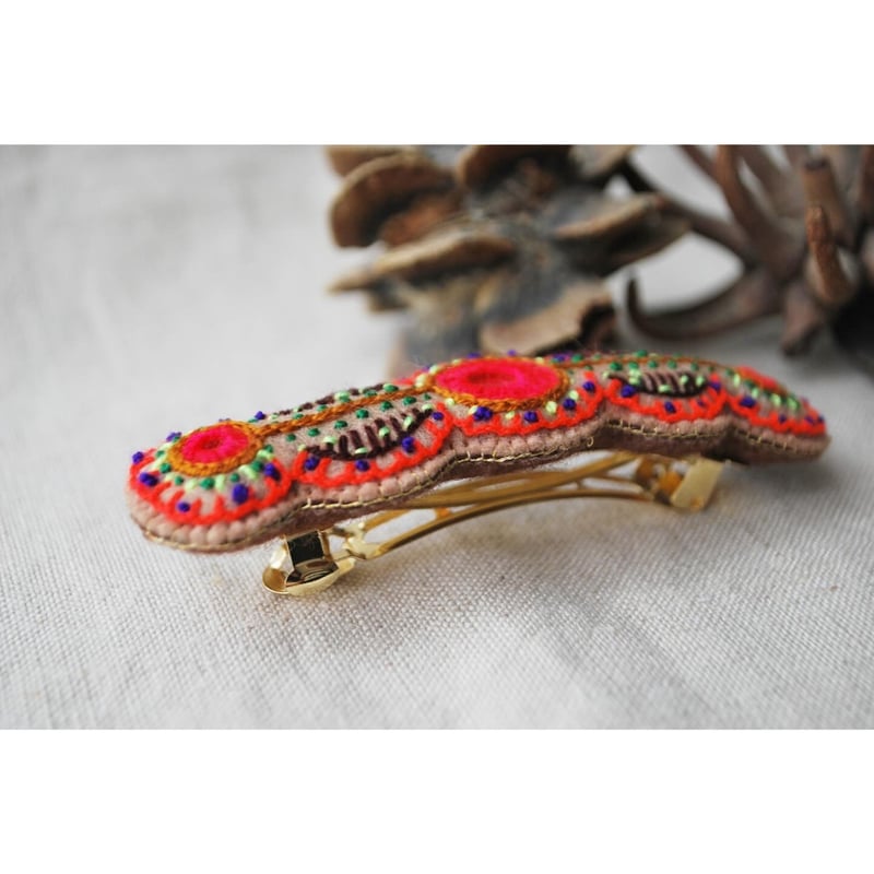 ミラー刺繍のまるまるカラフルバレッタ オレンジ | macree