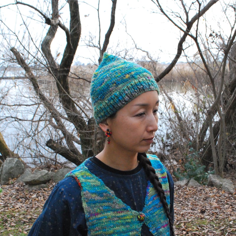 手つむぎ手編みのニット帽 green系 | macree 手つむぎ手編みのニット帽 green系 | macree