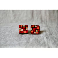 四角モザイクピアス・イヤリング red pink orange