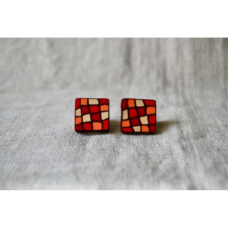 四角モザイクピアス・イヤリング red pink orange