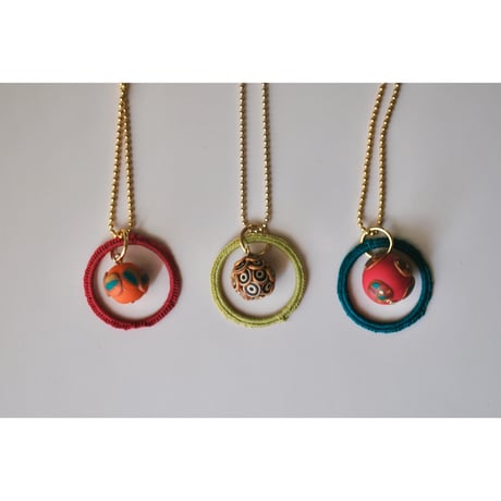 ボールチェーンネックレスまる　03  green×pink gold green orange purple