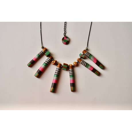 しましま細長ネックレス　pink green cha gold beige