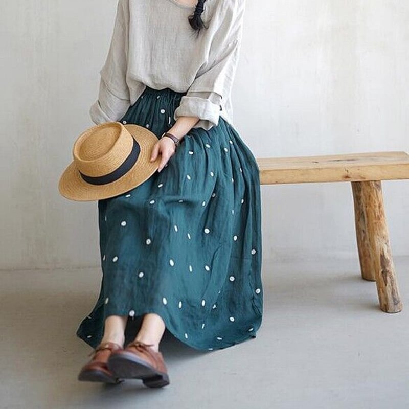 受注製作】新作・天然素材で・高級水玉リンネ麻スカート | mio 