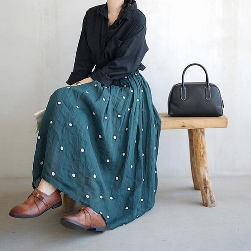 受注製作】新作・天然素材で・高級水玉リンネ麻スカート | mio 