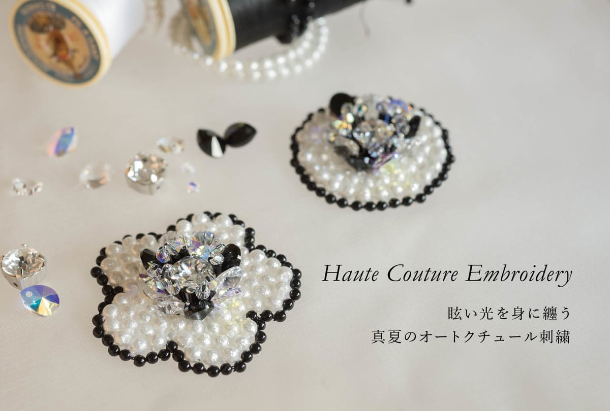 アンティークスイス アペンツェル花輪刺繍 スカラップ 細番手しなやかな大判クロス オートクチュール刺繍WS 7/25-8/14 眩い光を身に纏う 真夏の