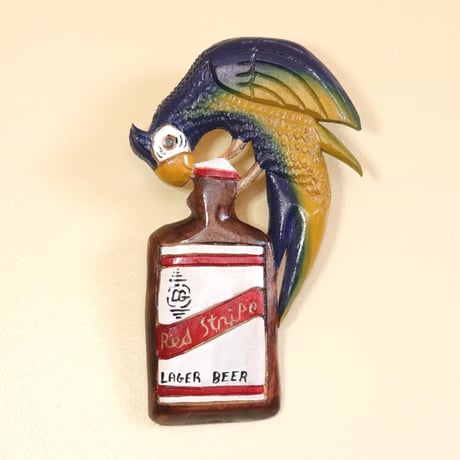 ⚪︎JA直輸入　木彫り　parrot on beer 青ベース