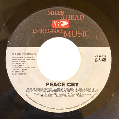 PEACE CRY / GEORGE NOOKS, BERES HAMMOND, BOUNTY KILLER, JUNIOR KELLY.... (7インチレコード)