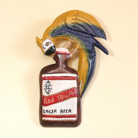 ⚪︎JA直輸入　木彫り　parrot on beer 青ベース