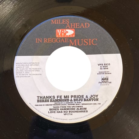 THANKS FE ME PRIDE & JOY / BERES HAMMOND & BUJU BANTON (7インチレコード)