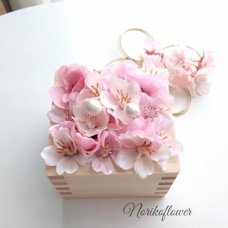 桜　アレンジメント　リングピロー　お祝いギフト　インテリア　アーティフィシャルフラワー