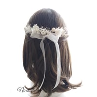 ホワイトプリザーブドフラワーとリボン　パールの髪飾り　結婚式髪飾り