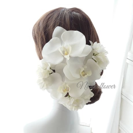 胡蝶蘭とアジサイの髪飾り　ヘッドドレス