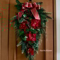 ポインセチアとリボン　クリスマススワッグ 　アーティフィシャルフラワー(造花)