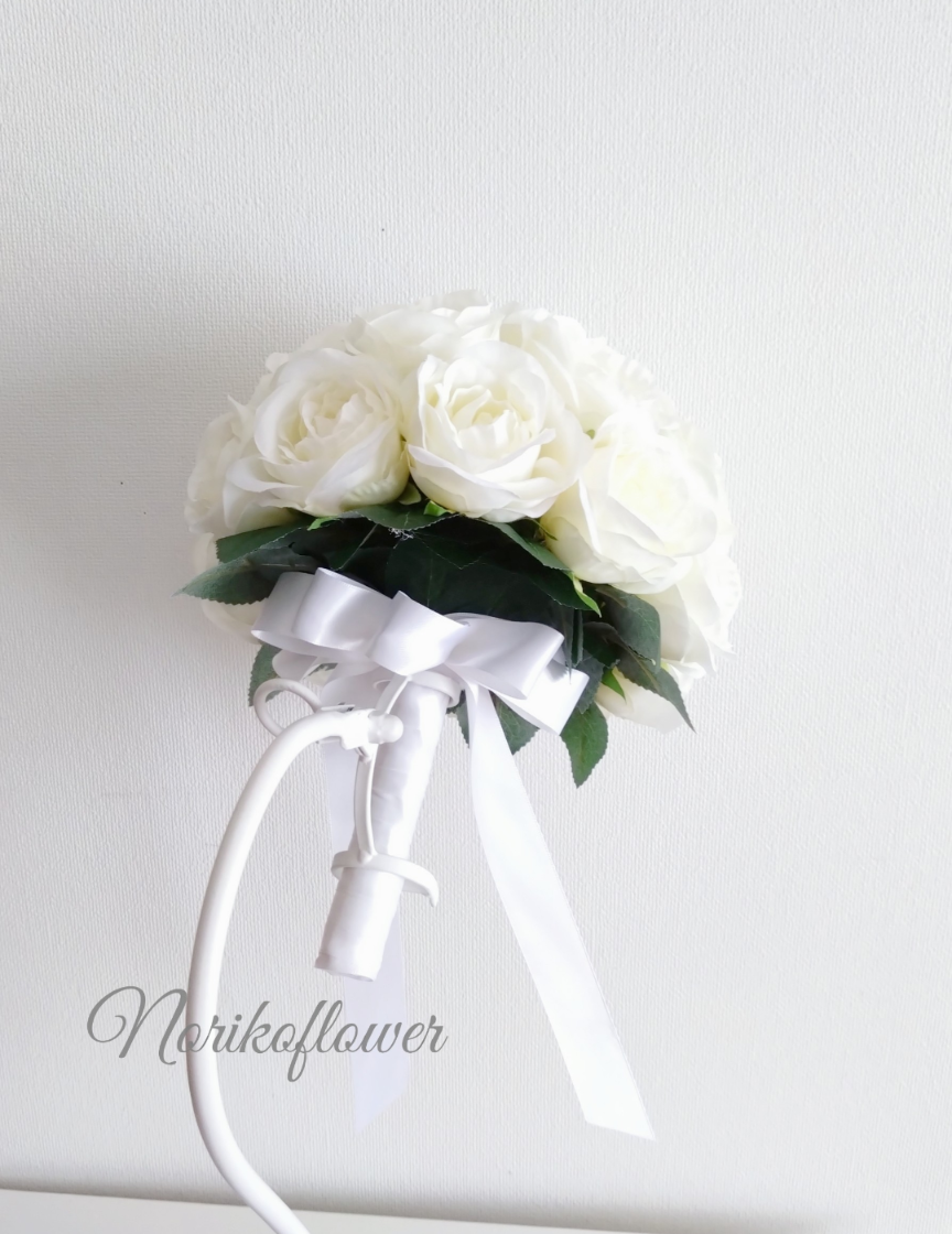 ウェディングブーケ ラウンド 結婚式 アーティフィシャルフラワー ホワイト系 ウェディングブーケ ローズブーケ ラウンドブーケ アーティ