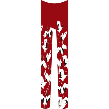 鶴　タイツ　総柄　紅葉色