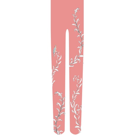 鳥と草　タイツ　珊瑚色