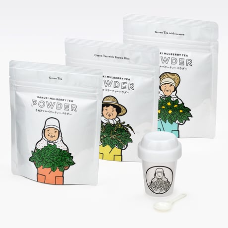 ラッピングギフトボックス入りさぬきマルベリーパウダー【粉末桑茶3種とミニシェイカーのセット】