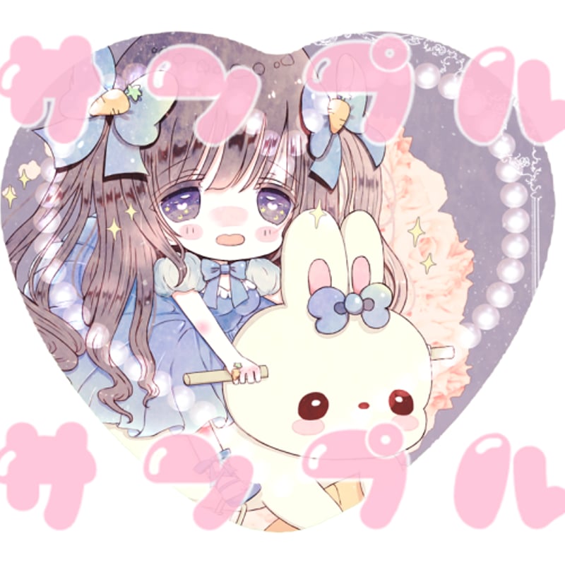 ラスト1点]うさぎの乗り物みるくちゃんハート型缶バッチ  