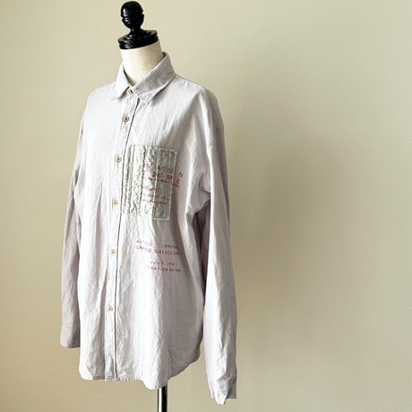 スラッシュキルト綿麻シャツ長袖/LIGHT GRAY