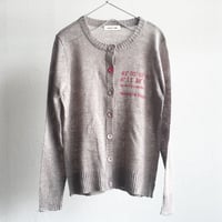 リネン100%クルーネックカーデ/MOCA GREY×RED
