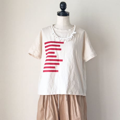 スラブ天竺ドルマンワイドTee&コットンレイ2点セット/RED BORDER