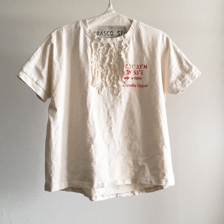 スラブ天竺ドルマンTee立ち切りフリル/RED PRINT
