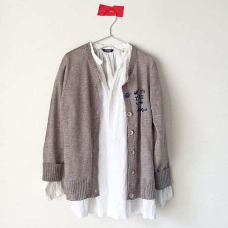 リネン100%クルーネックカーデ/MOCA GREY×NAVY