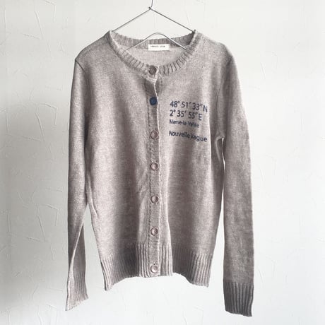 リネン100%クルーネックカーデ/MOCA GREY×NAVY