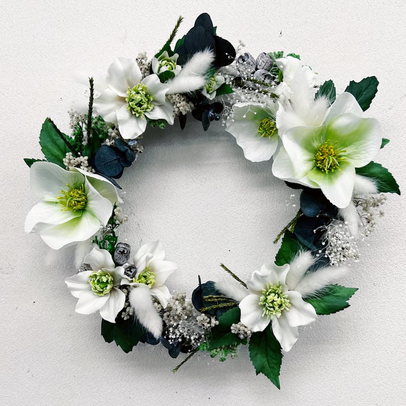 Merry Christmas 2023 ホプシーと白いお花のリース　32cm Merry Christmas 2023 ホプシーと白いお花のリース 32cm 癒しと浄化の