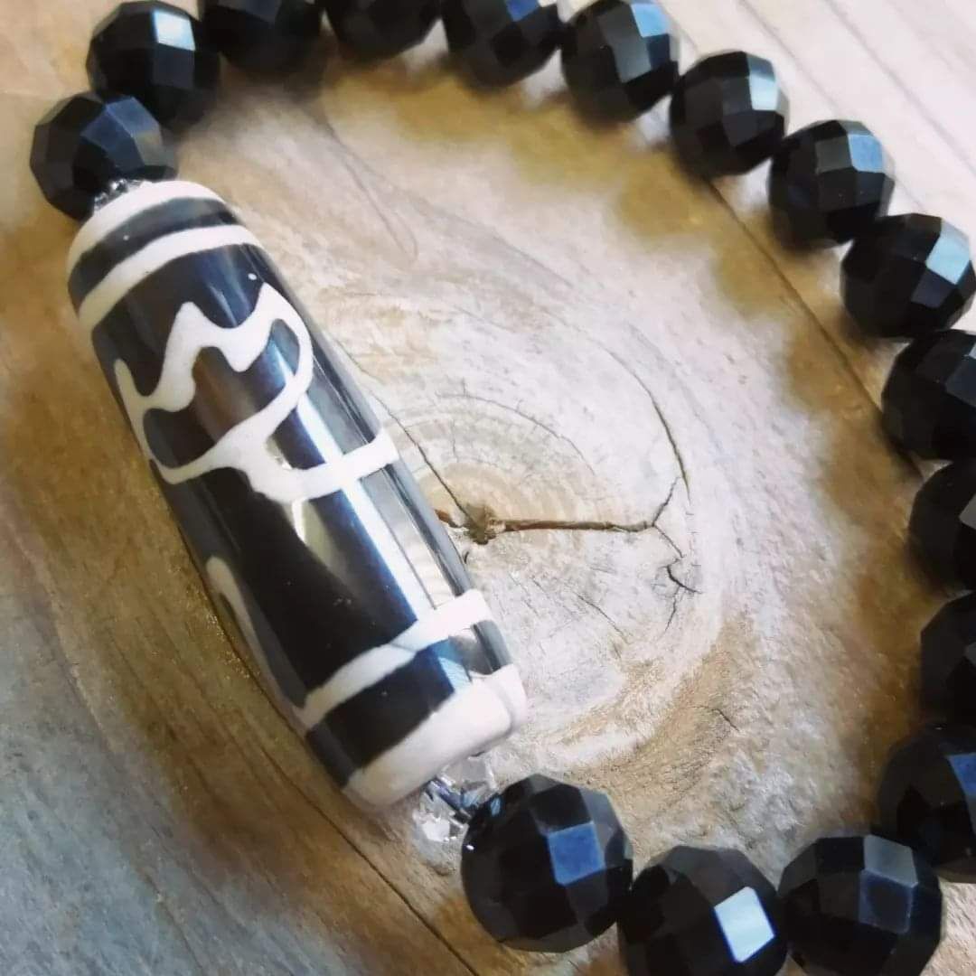 睡蓮花天珠とチベット産モリオン（黒水晶のブレスレット | siesta jewelry