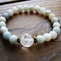 緑瑪瑙緑度母天珠＆グリーンオニキス、金箔ガラスのブレスレット 