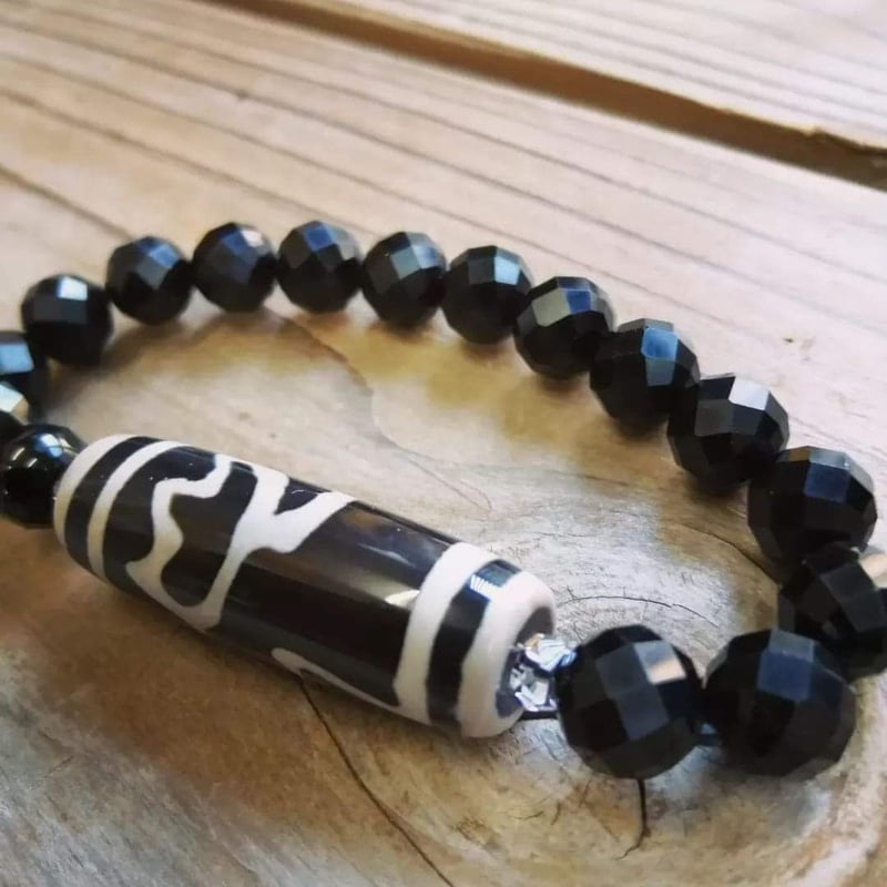 睡蓮花天珠とチベット産モリオン（黒水晶のブレスレット | siesta jewelry