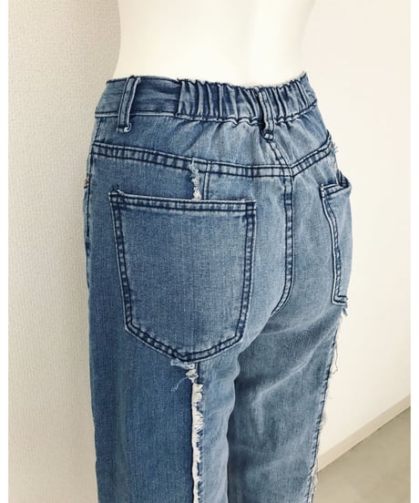 FRINGE DENIM WIDE PT