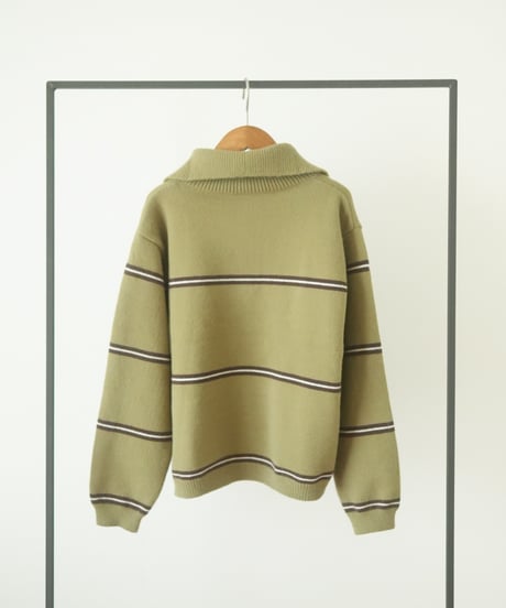 HALF ZIP BORDER KNIT