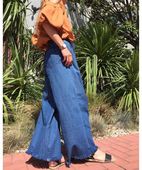FRINGE DENIM WIDE PT